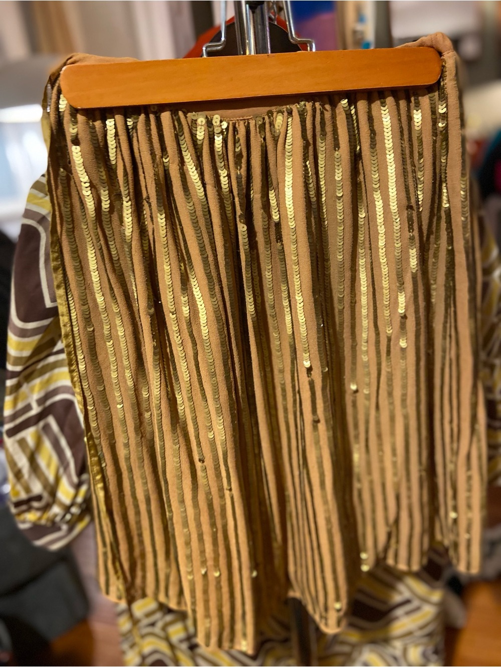 Chan Luu Gold Sequin-Striped A-Line Skirt